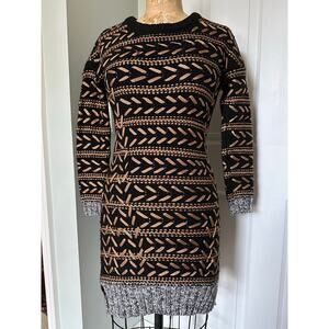 RAG & BONE Black Gold Metallic Woven Chevron Sweater dress tunic mini XS